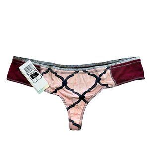 NWT Maaji Intimates Burgundy Pink Burgundy Black Metallic Trim Thong Panty Sz. L